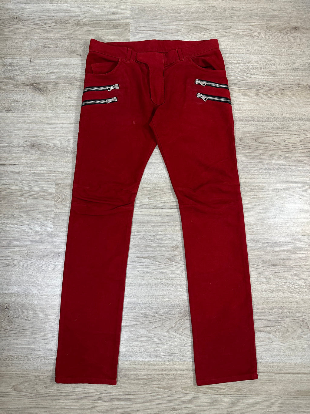 SS11 Balmain Red Sueded Trousers